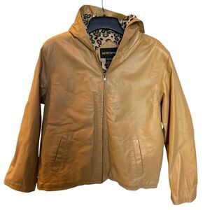Metrostyle Women's Leather Hooded Jacket Camel size XL Full Zip